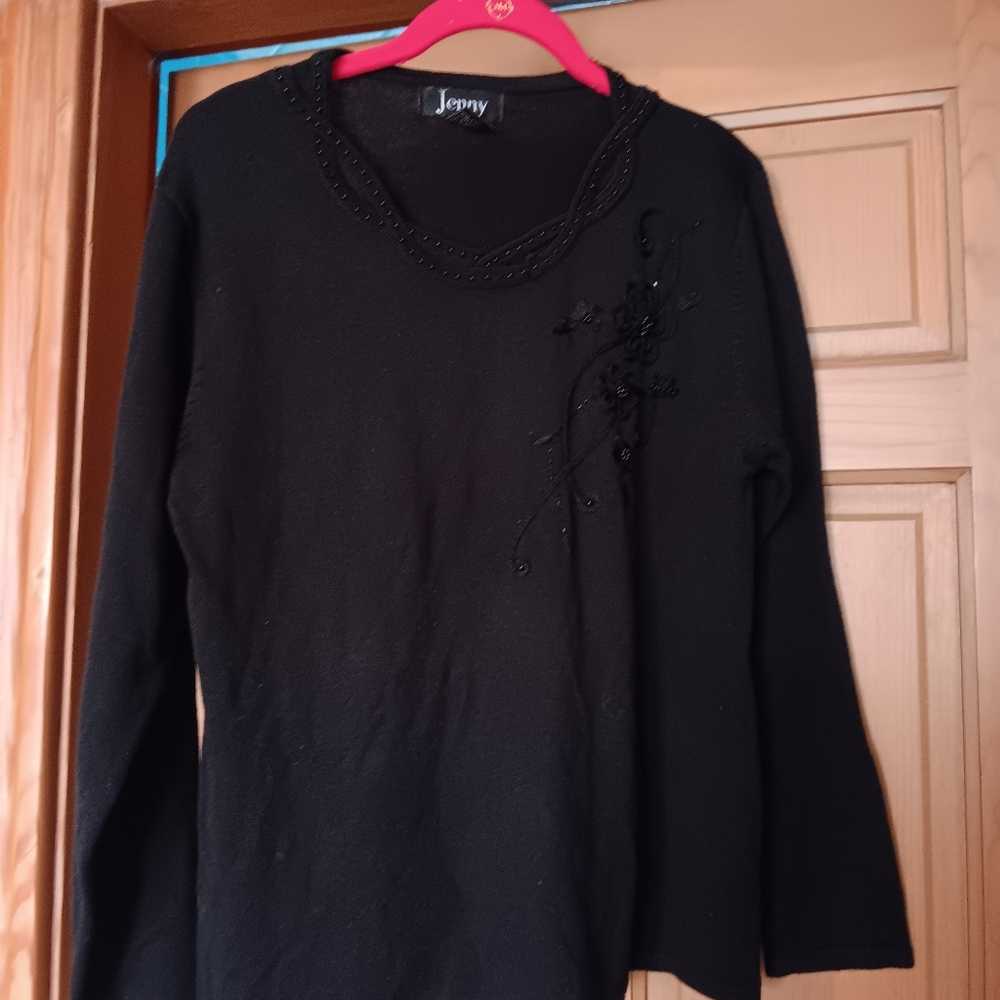 Black Embroidered Long Sleeve Top